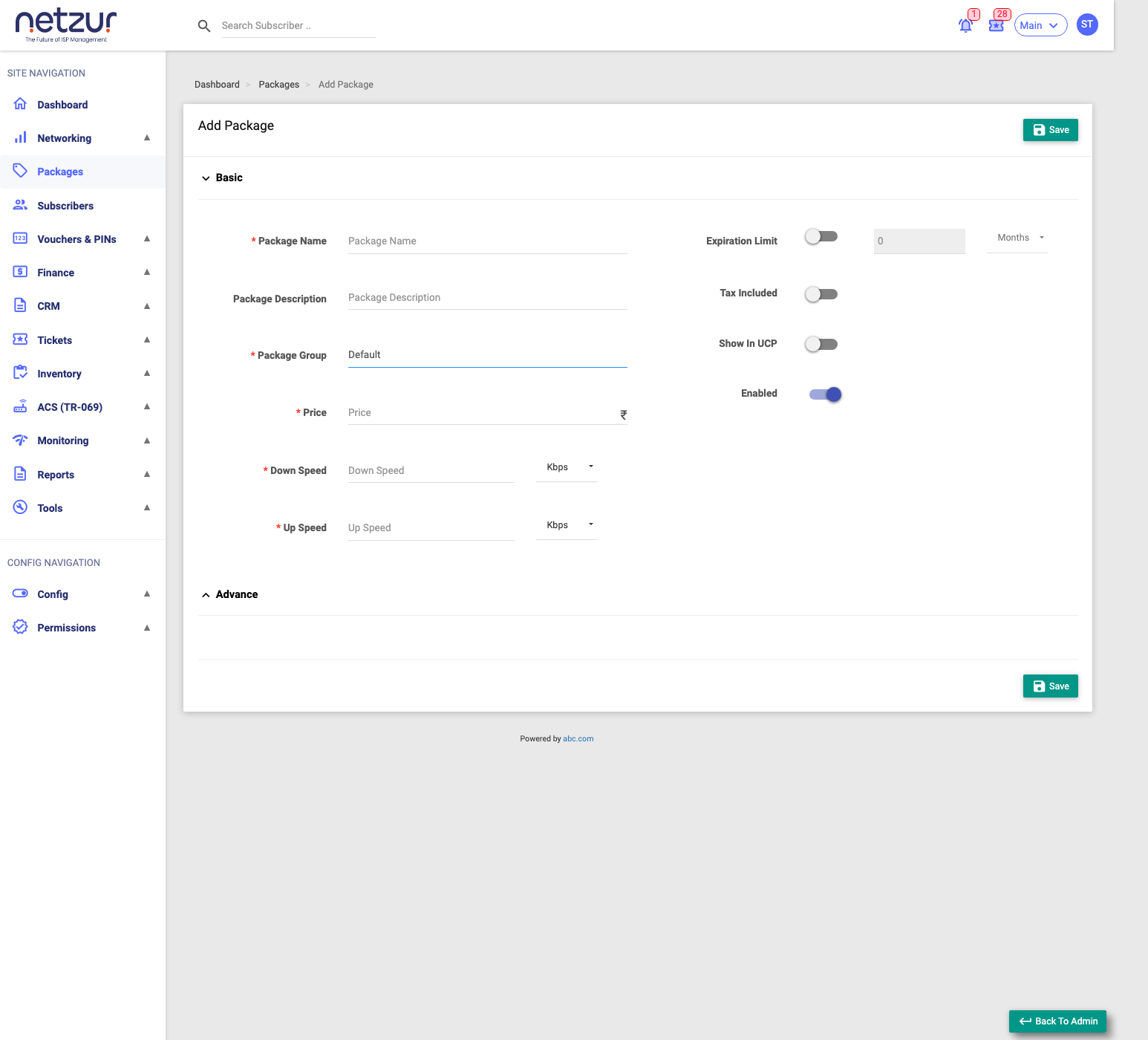 The Add Speed Booster form showing boosted speeds and expiration, with an Advance section for burst/minimum speeds