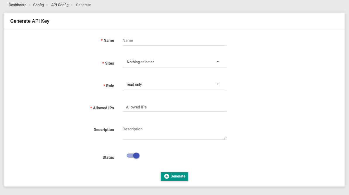 The Generate API Key form
