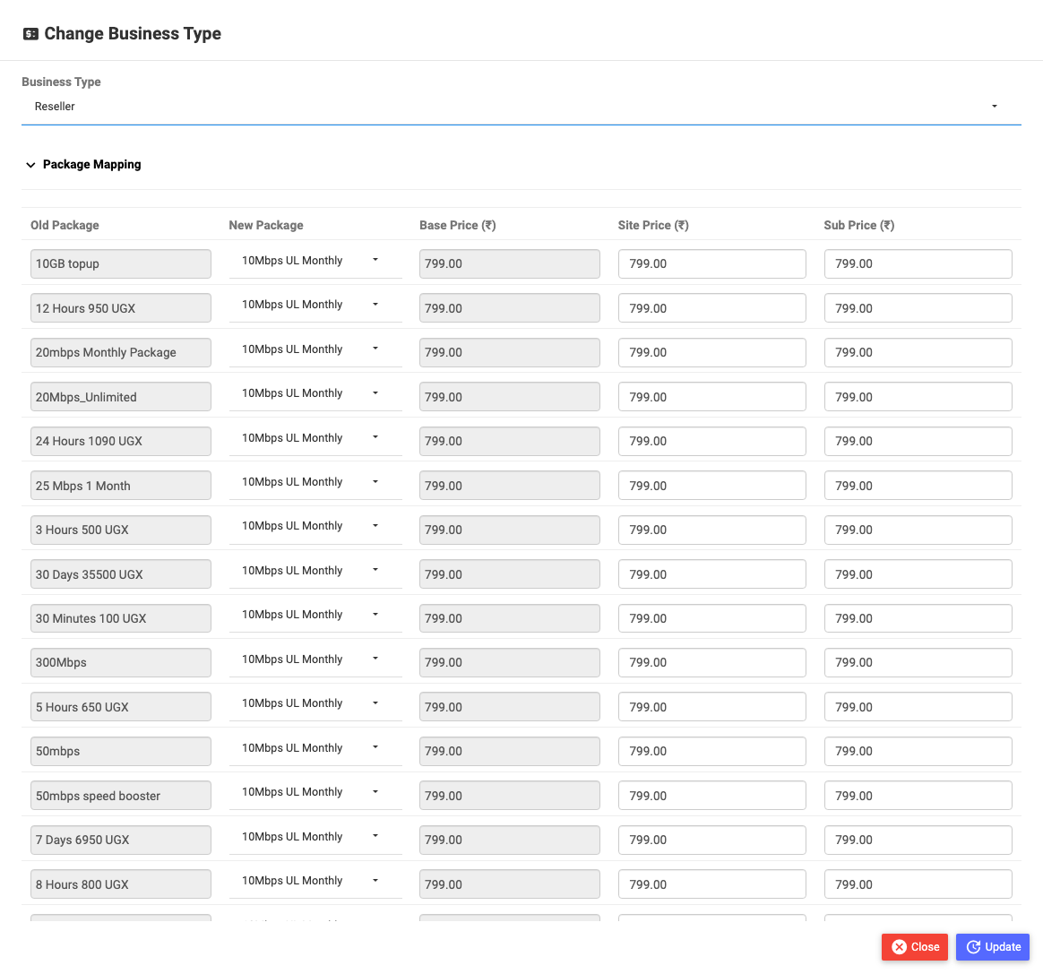 Non-Reseller → Reseller: the mandatory Package Mapping