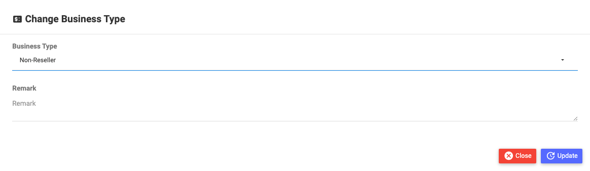 Reseller → Non-Reseller: just the type and a remark