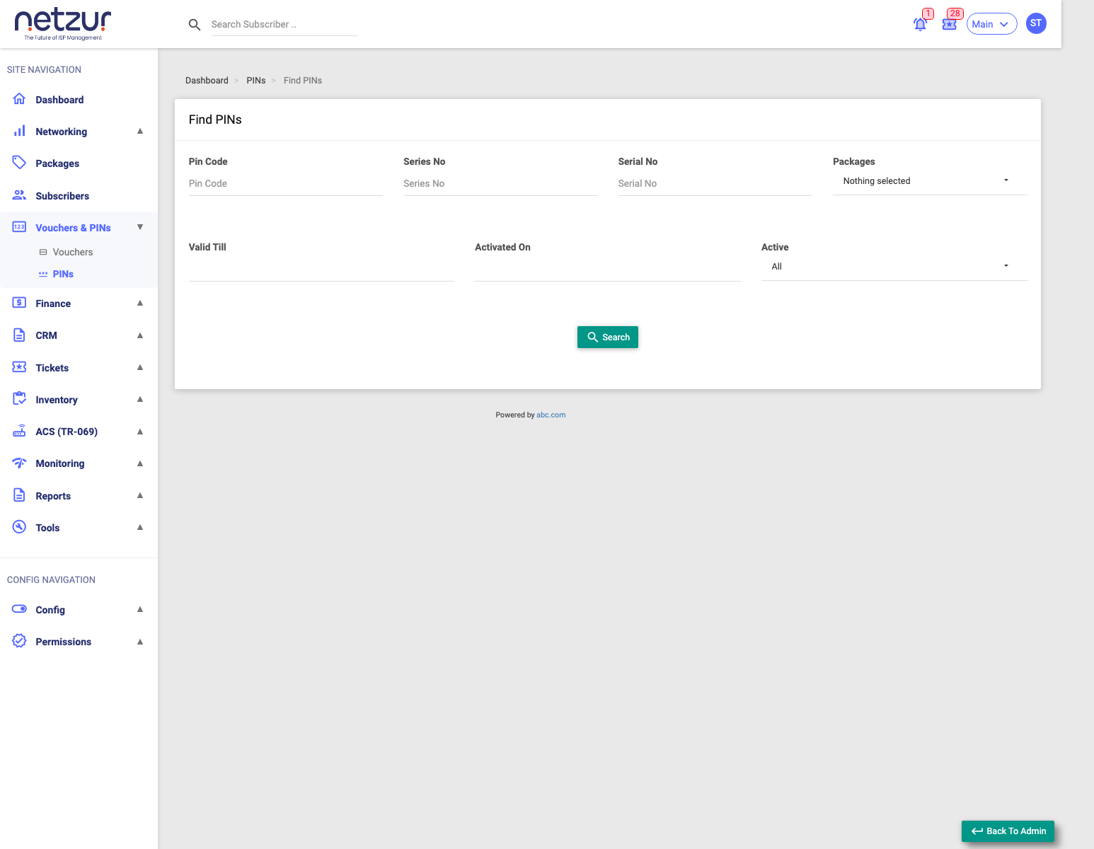 The Find PINs page with its search filters