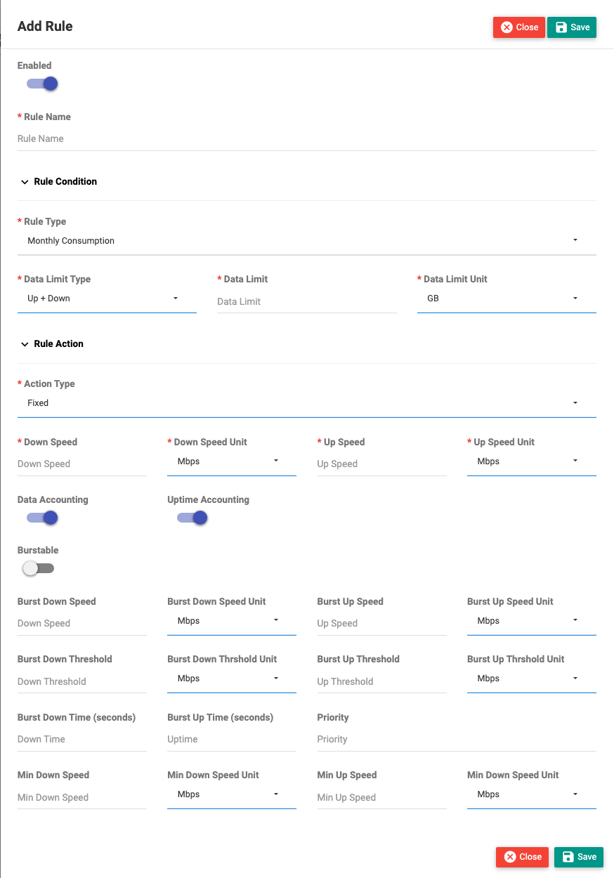 The Add Rule dialog showing Rule Condition and Rule Action fields