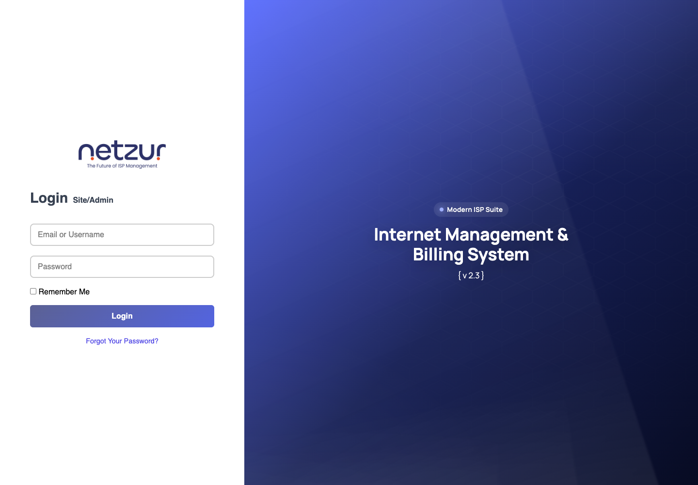 The Netzur IMBS Site/Admin login screen