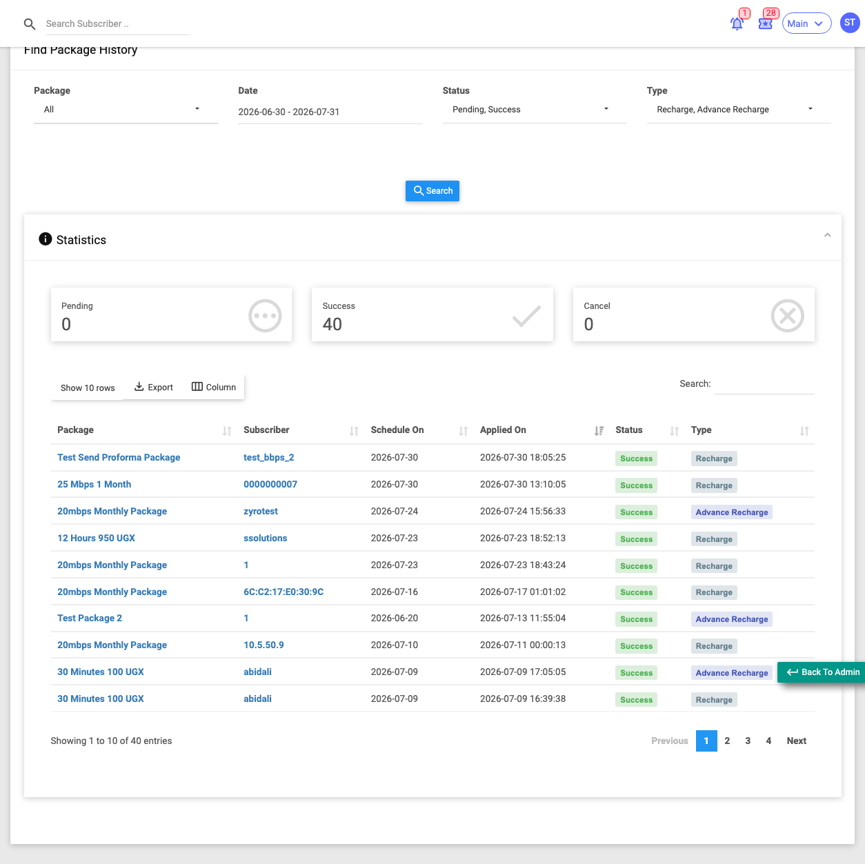 The Package History report