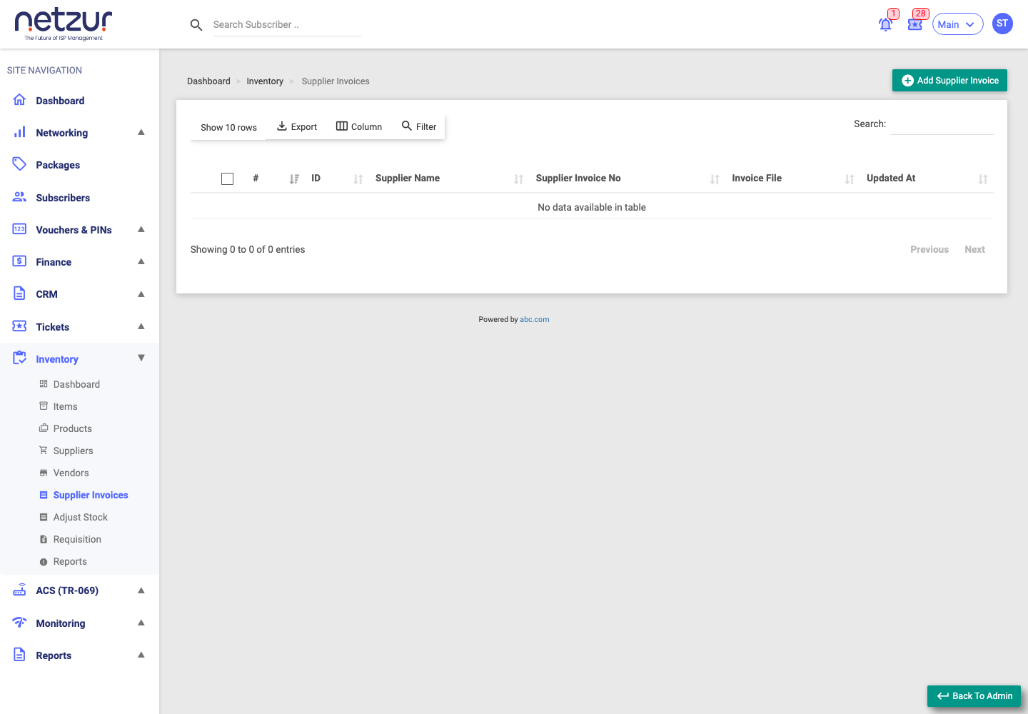 The Supplier Invoices list with supplier, invoice number and date