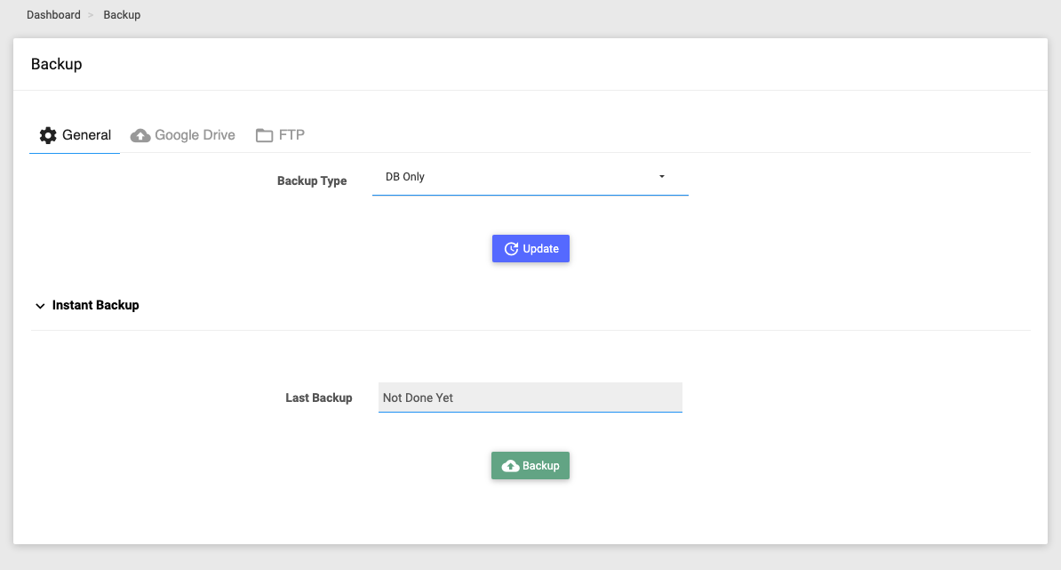 The Backup page — General tab